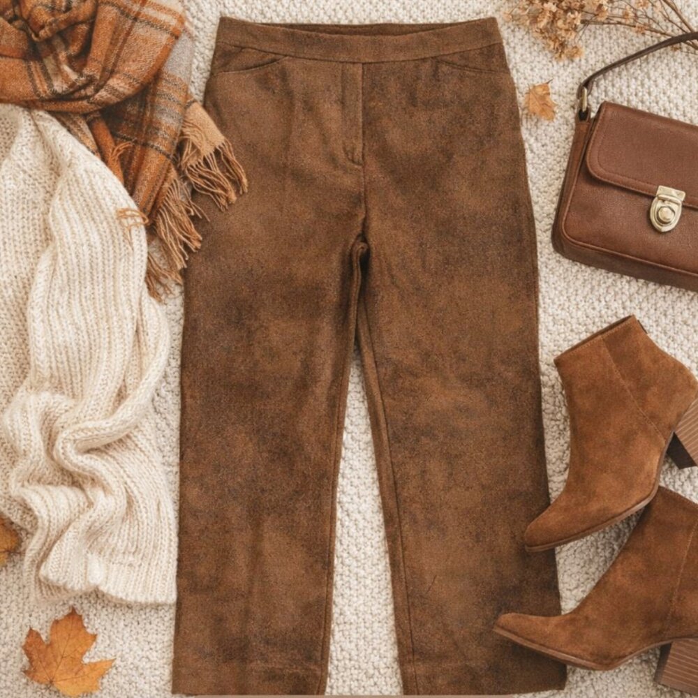 NEW Chico’s Brown Suede Wide Leg Crop Pants, Chico’s size 0.5, small, size 6